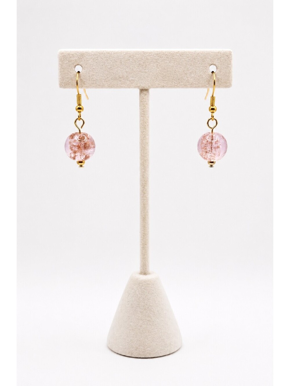 Handmade Blush Pink Crackle Glass Drop Earrings